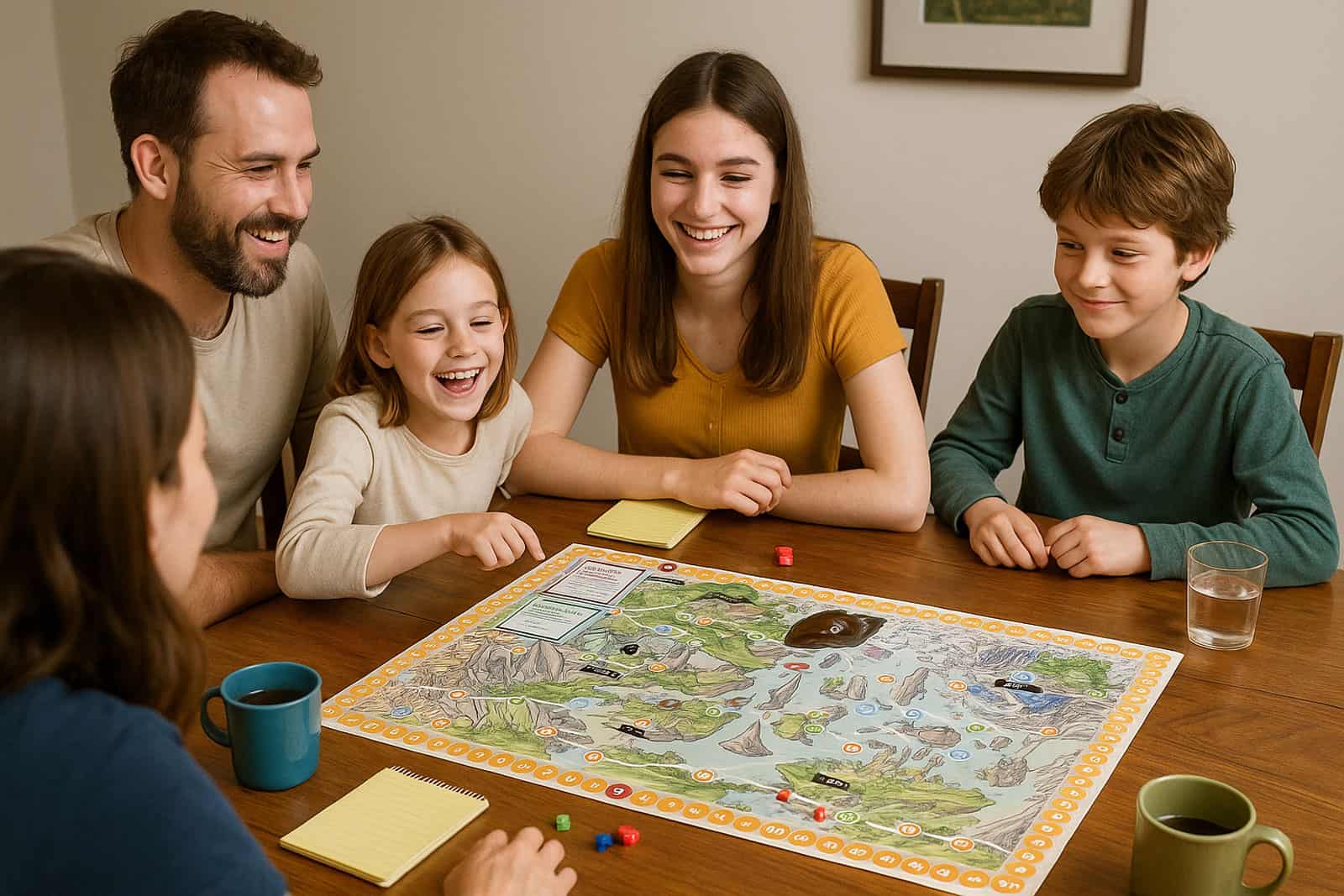 Family playing board game